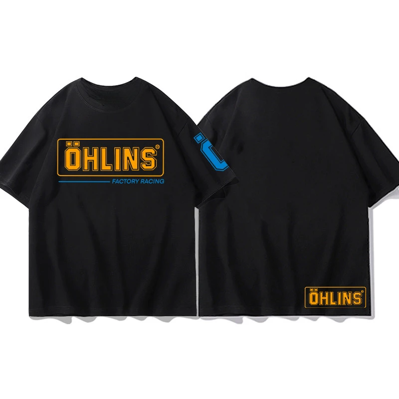 Retro OHLINS Black T-shirt Collection Motorcycle Shock Absorber Print Short Sleeve T-shirt 2026 New Summer Racing Fan Clothes