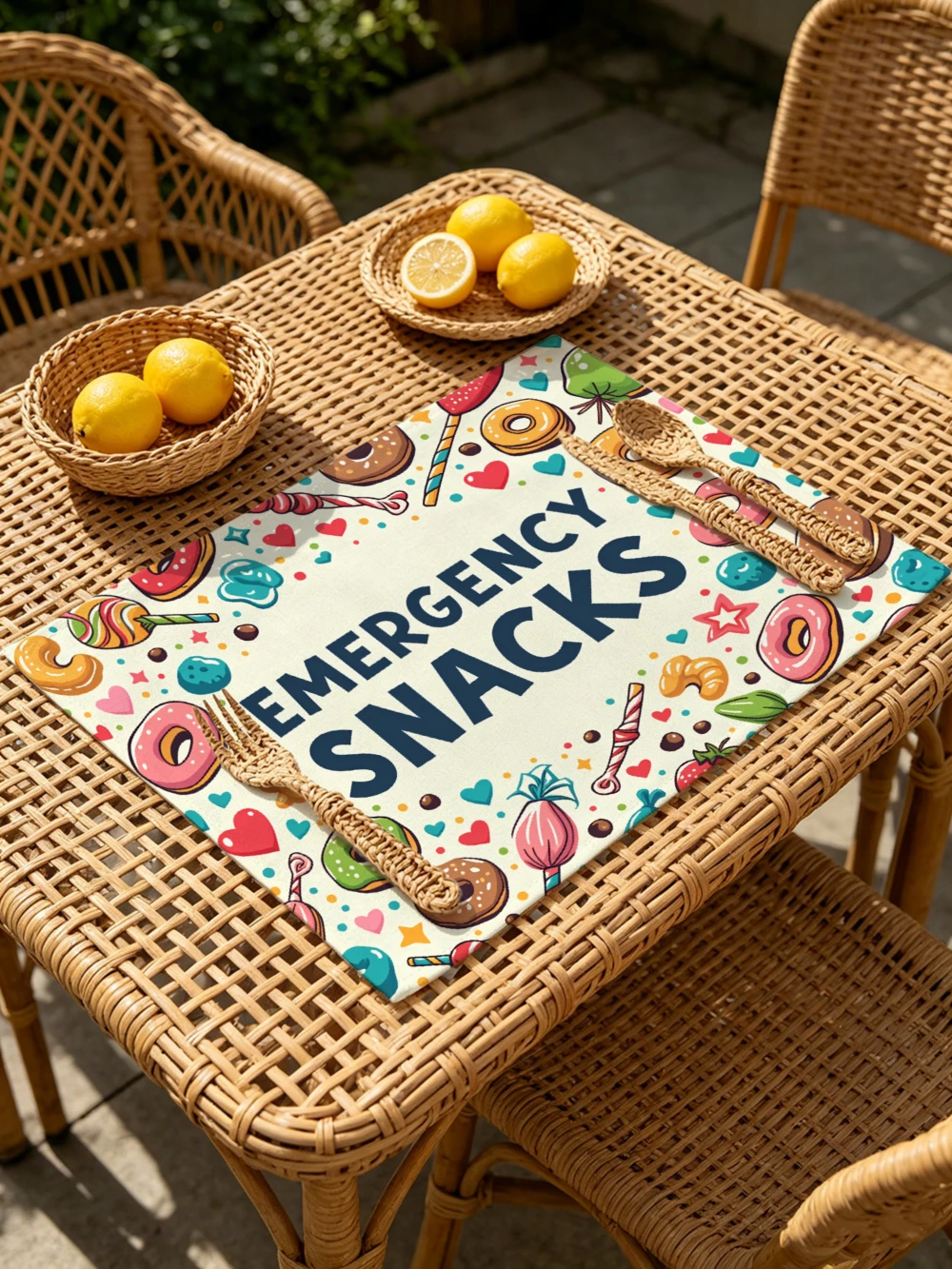 Printed Placemats for Dining Table Kitchen Holiday Parties Emergency Snacks Candy Donut Pattern