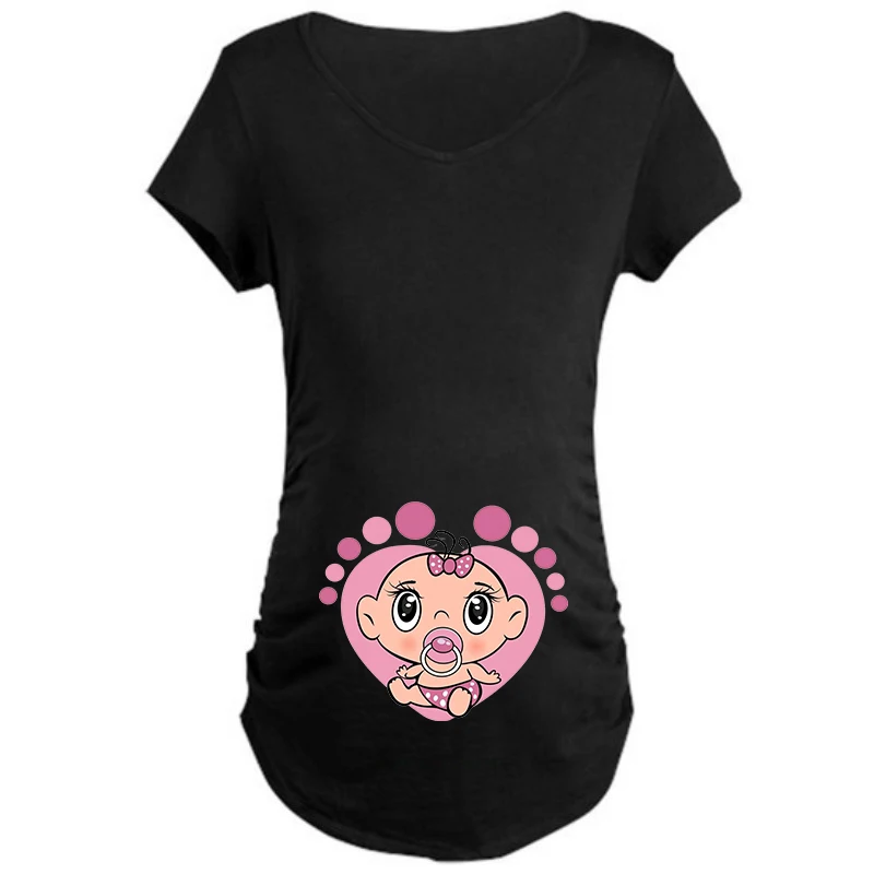 Maglietta estiva per gravidanza taglia S-3XL maternità Cute Baby Print o-collo magliette a maniche corte donna vestiti in gravidanza magliette divertenti Tees