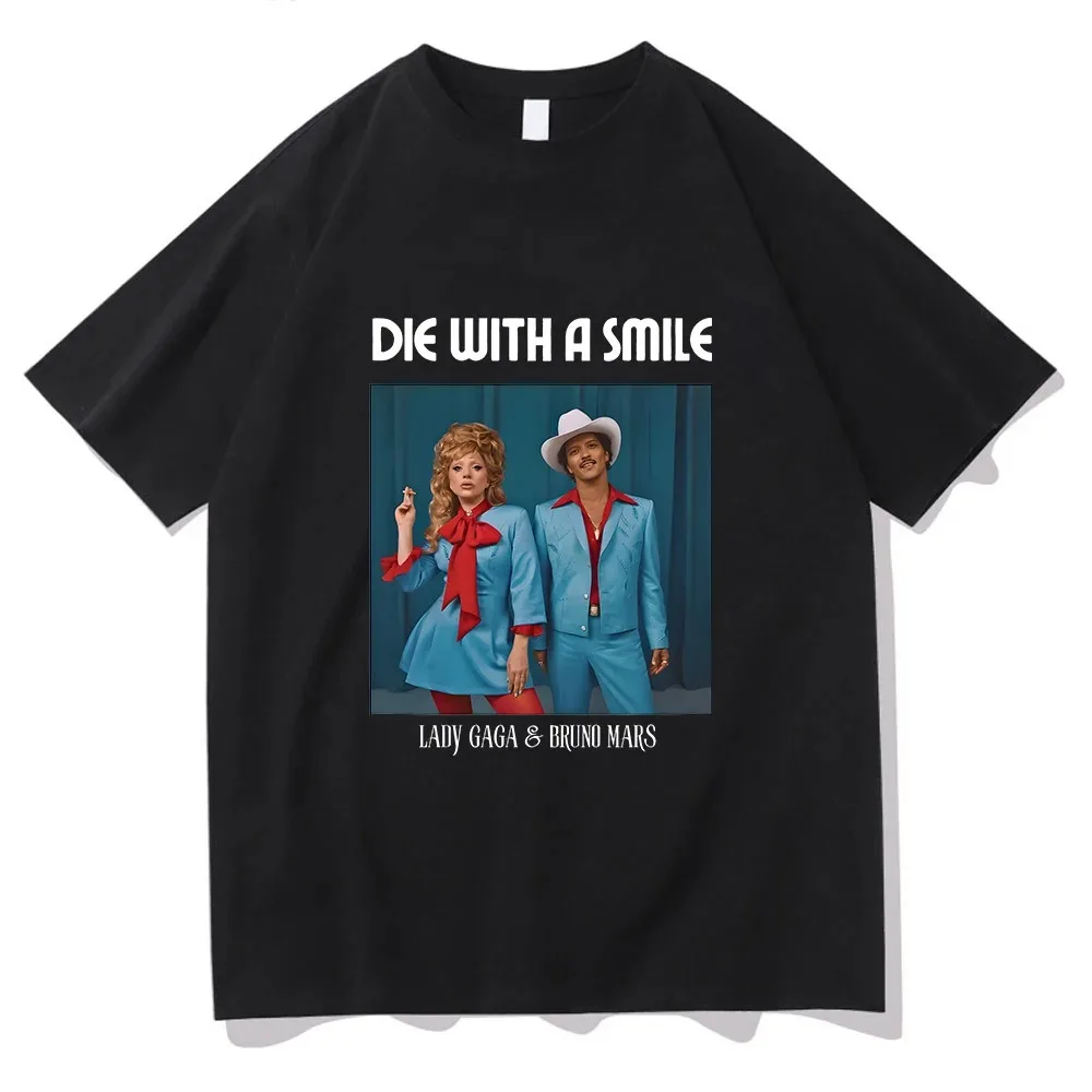 Bruno Mars und Lady Gaga Die with A Smile T-Shirt Unisex Casual Gothic T-Shirt Kurzarm Hip Hop T-Shirt Camisetas Punk Tops