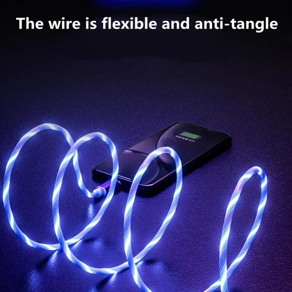 Flow Luminous LED Charging Cable Fast Charging USB A to Type C For iPhone 16 15 USB Wire LED Cable Glowing Cable For iPad 10