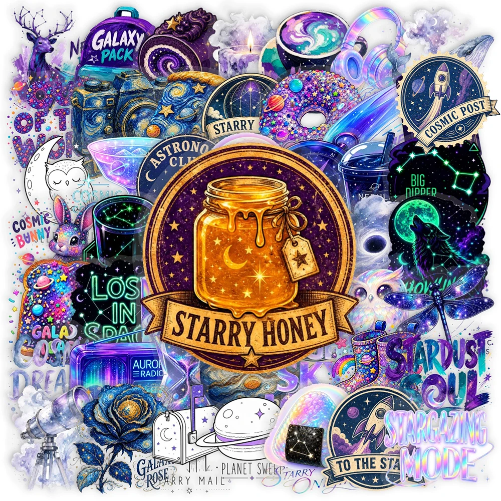 10/30/50pcs Transparent Cool Dreamy Galaxy Universe Cartoon Stickers Aesthetic Animal Planet Decals Waterproof DIY Phone Laptop