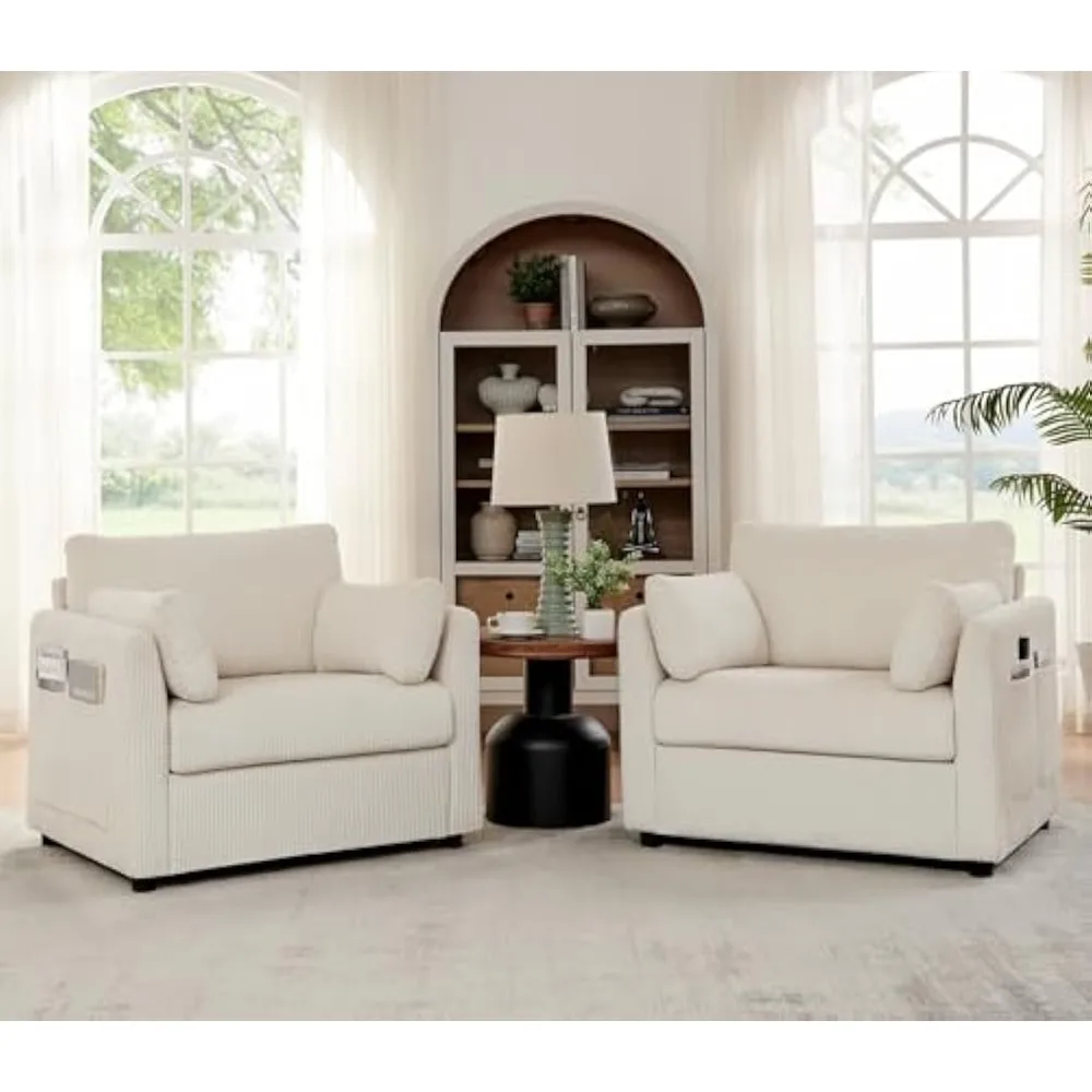 كراسي غرفة المعيشة الحديثة المصنوعة من قماش سروال قصير، وأريكة كرسي القراءة للشقة والمساحات الصغيرة. (بيج، كرسي) #4