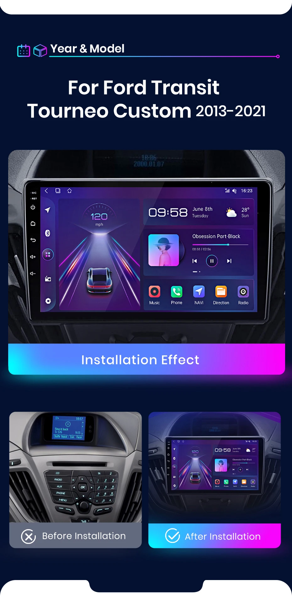 Junsun carplay android auto autoradio für ford transit custom toureo 2016-2018 gps intelligente systeme stereo multimedia – Detail 2