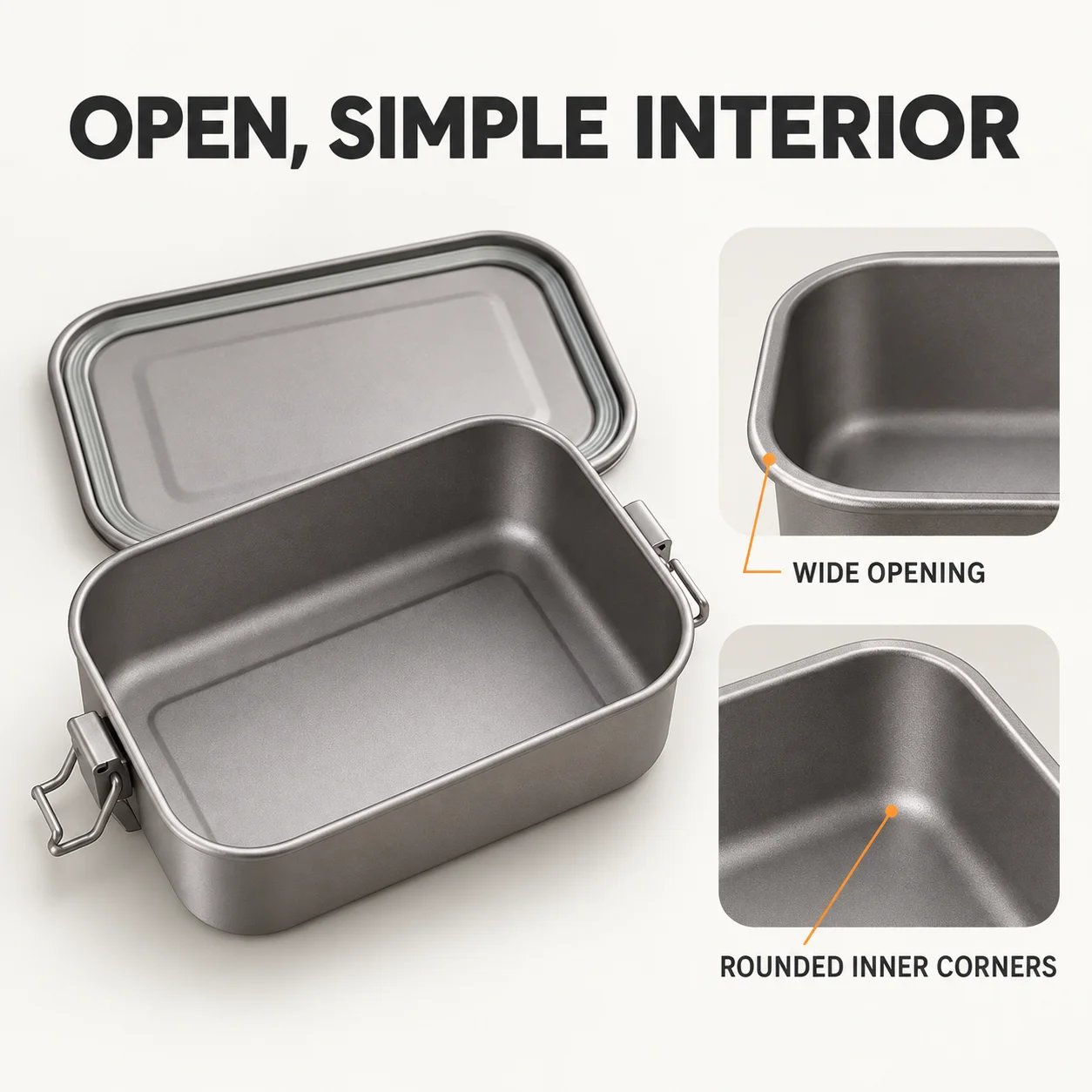 Lunchbox aus reinem Titan mit Deckel, Bento-Box mit Verschlussklammern, 800 ml oder 1200 ml, optionaler, zusammenklappbarer Griff, ideal für Camping und Arbeit. – Detail 3