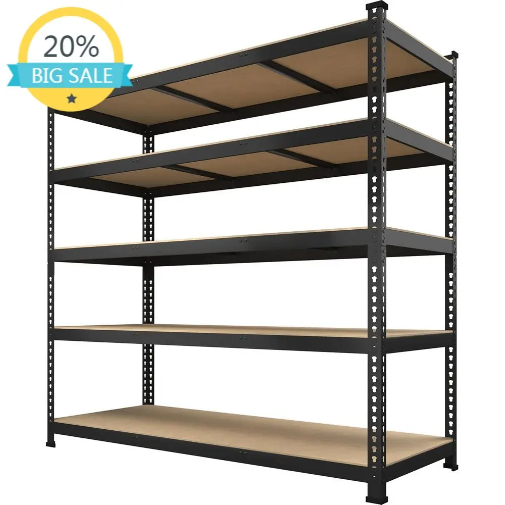 

5-Tier Adjustable Metal Storage Shelves, 48W x 24D x 72H, Utility Rack for Garage, Pantry, or Kitchen, Black