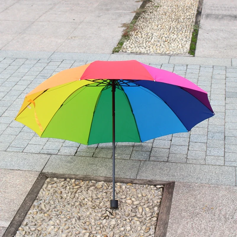 2022 Fashionable 16K Rainbow Big Umbrella Windproof Men's Leather Long Samurai Umbrella Women's Umbrella