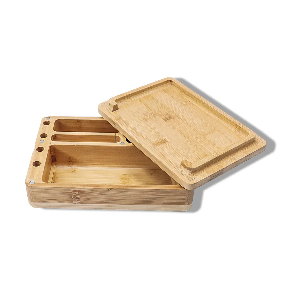 

Handmade Rolling Tray Multifunctional Wooden Case Wood Storage Box With Magnets The Upper Cover As Trays