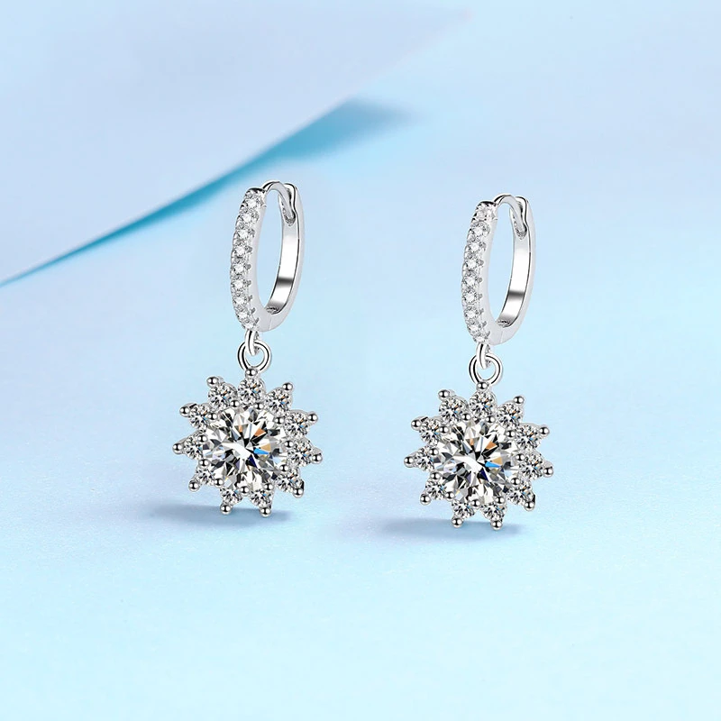 

Luxury Platinum Drop Earrings for Women 1-2ct Moissanite Diamond Sunflower Earrings Pt950 Gold Sparkling Wedding Fine Jewelry