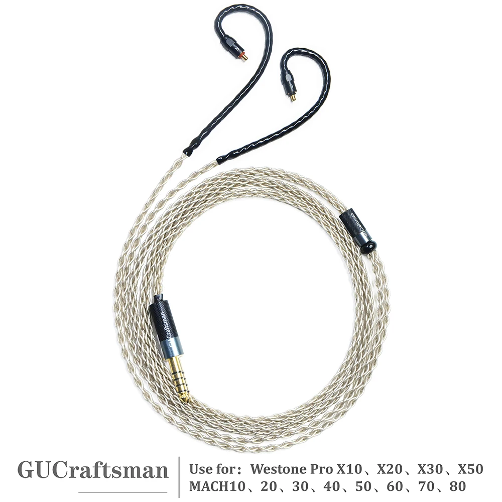 GUCraftsman 6N เดี่ยวคริสตัลเงินหูฟังเปลี่ยนสายสําหรับ Westone ProX10 ProX20 ProX30 ProX50 MACH20 30 50 60 70 80