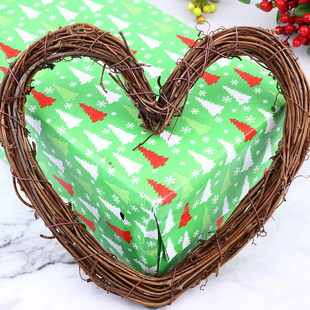 

5Pcs Heart Shaped Rattan Wreath Christmas Pendant Love Shape Adornments Xmas Decoration Tree Hanging Festival Door Wreath