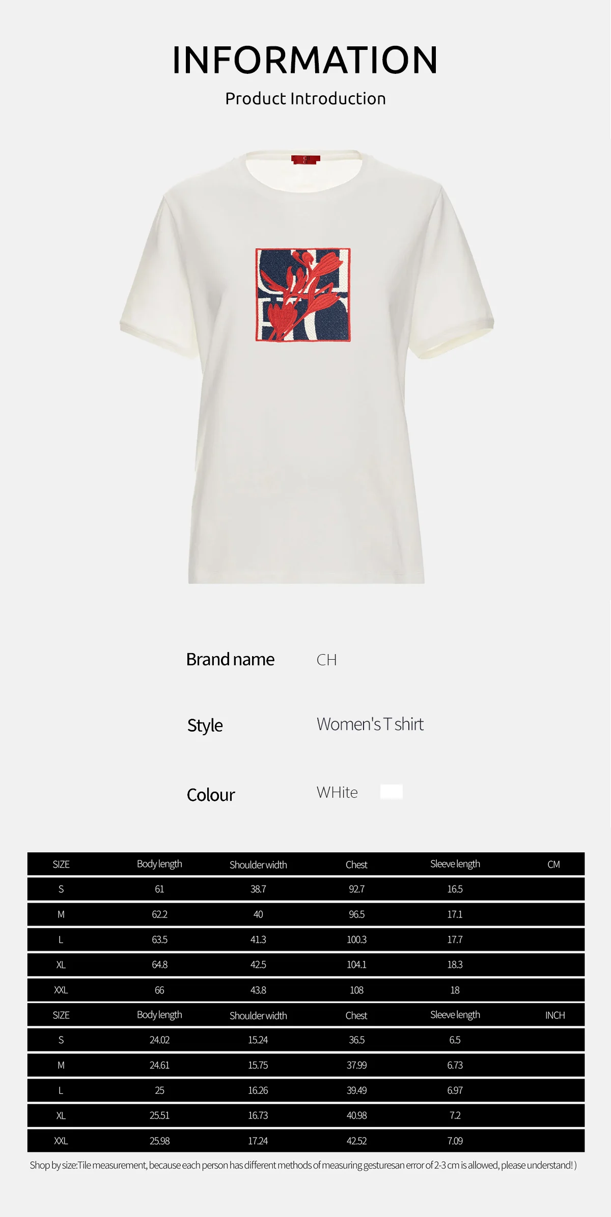 CH Women's Short-Sleeved T-Shirt, with a Round Neckline and Featuring a Red Floral embroidery Design, a Casual Everyday Top 88 S4d45a77f06f243dd86ca183e96442082f