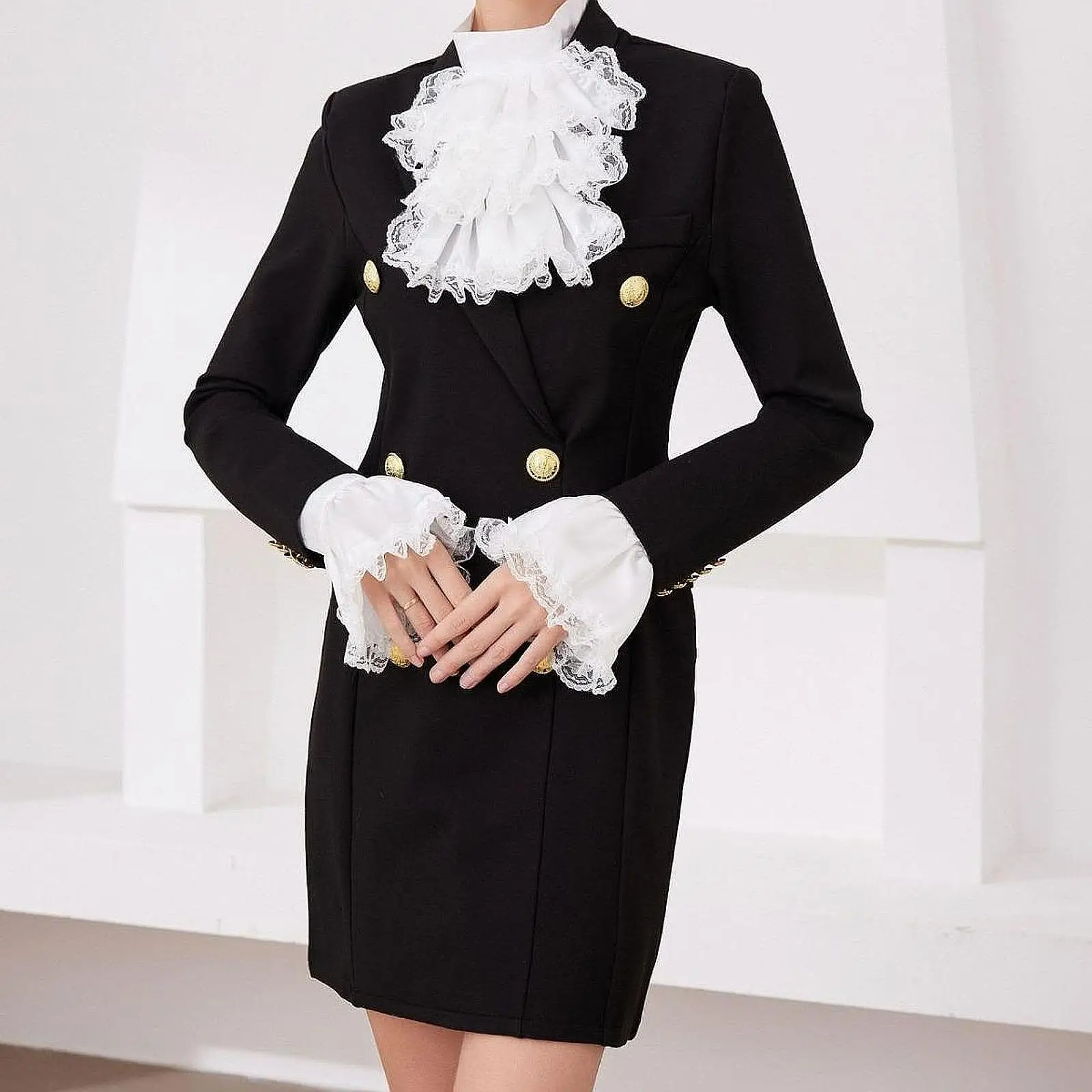 Lace Jabot And Cuffs Set Retro Performance Lace Collar Fake Sleeve
