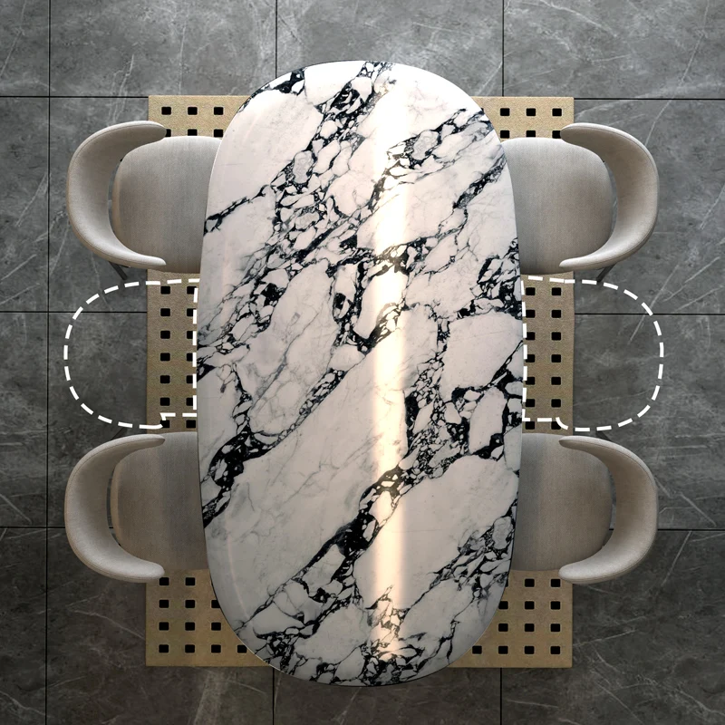 

Italian rock slab dining table French cream style household simple modern light luxury oval marble table