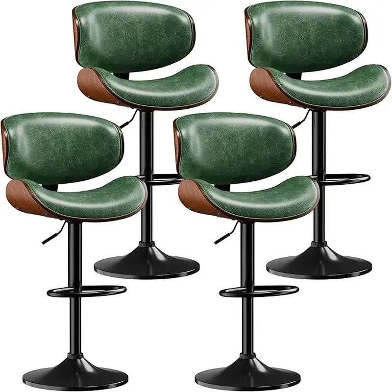 Set of 4 Adjustable Swivel Bar Stools, Mid-Century Modern PU Leather, Counter Height Design