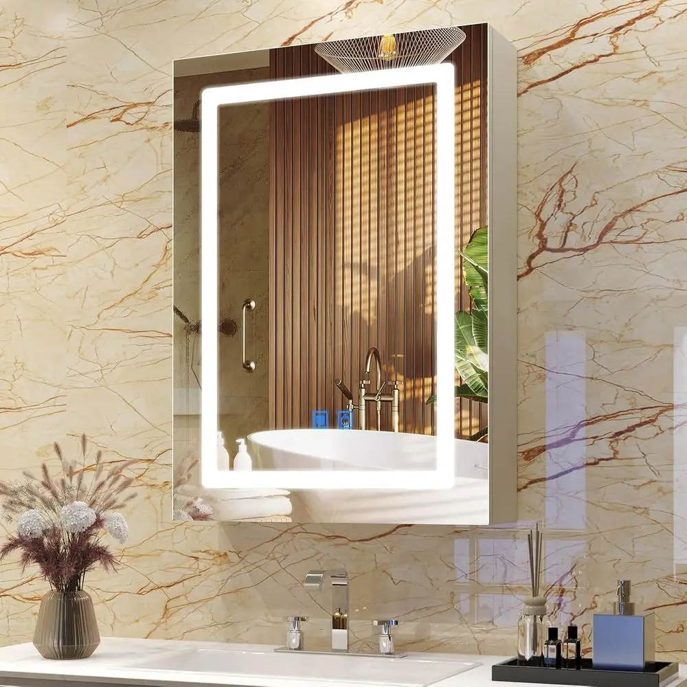 

20x28 Inch LED-Illuminated Mirrored Medicine Cabinet with Large Storage and Dimmer
