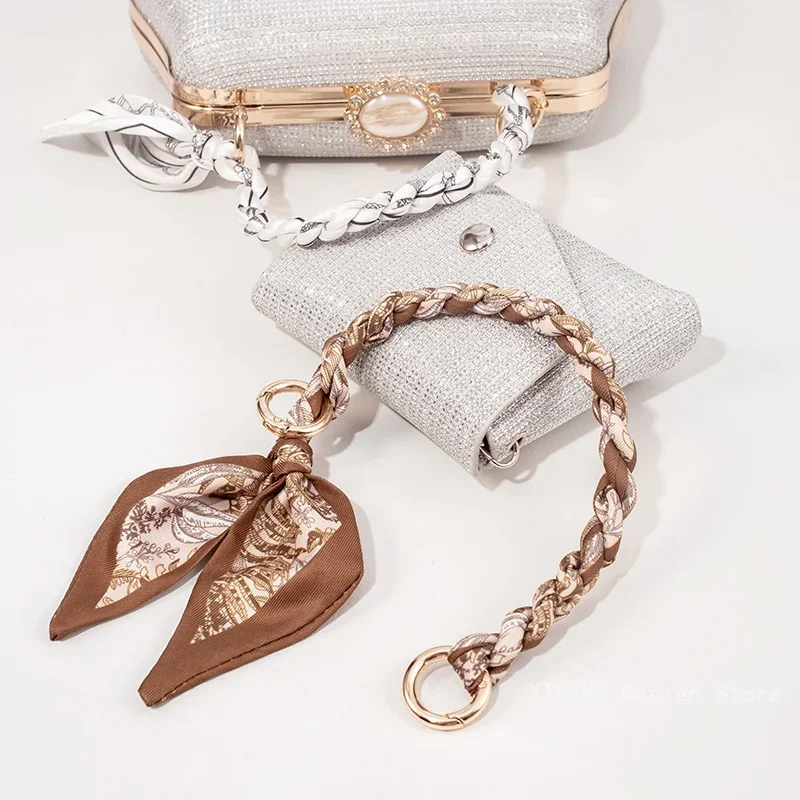 Purse Chain Metal Alloy Silk Scarf Bag Chain Detachable Bow Scarf Metal Chain Bags Belt Straps Bags