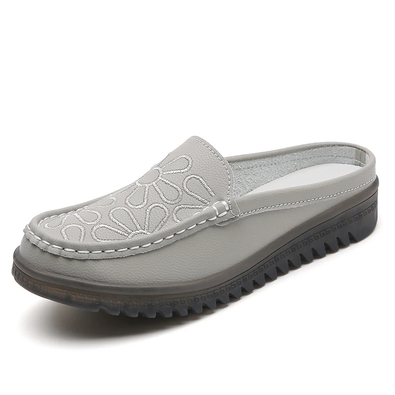 Flat Slip On Half Shoes For Women Slip-ons Flats Leather Casual Slippers Loafers Female Summer