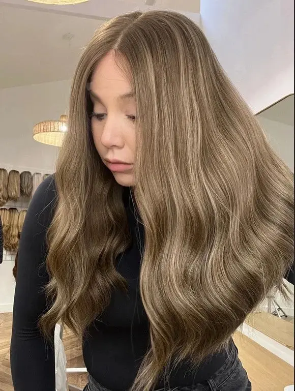 مرونة الظلام الكرمل البني الاصطناعية HD الدانتيل الشفاف شعر مستعار أمامي 22 بوصة موجة طبيعية قبل قطعها شعري ألياف سمراء #4