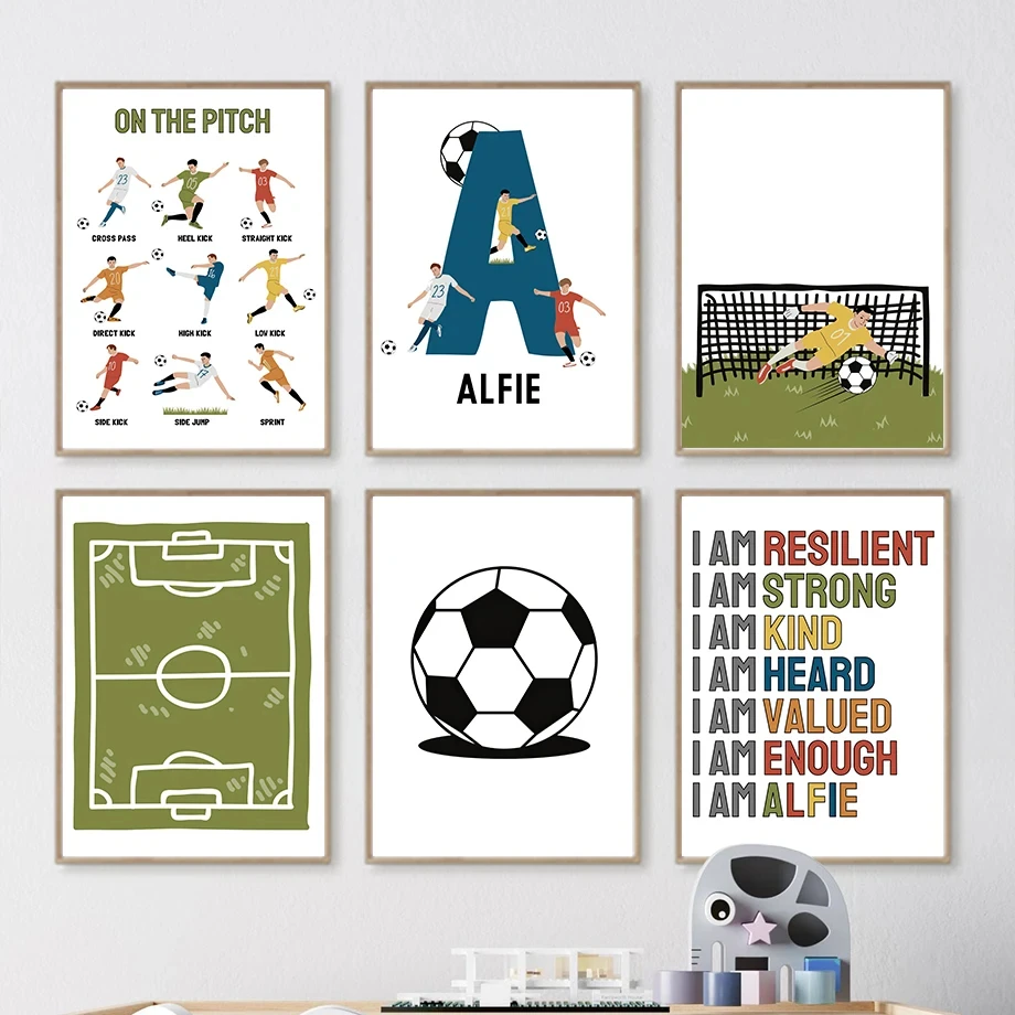 Football Pitch Goalkeeper Sports Quotes Customised Wall Art Nordic Posters Prints Canvas Painting Cartoon Pictures For Kids Room