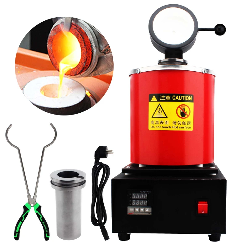 1/2/3kg 2000F Mini Digital Electric Gold Melting Furnace Tin Silver Copper Aluminium Melting Furnace with Graphite Crucible