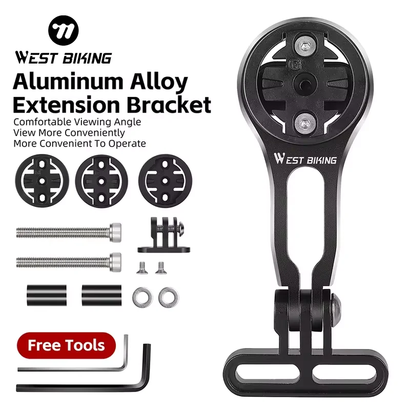WEST BIKING Bike Computer Holder Aluminum Alloy Extension Bracket Road Bike Adjustable Stopwatch Garmin Speedometer Mount Holder