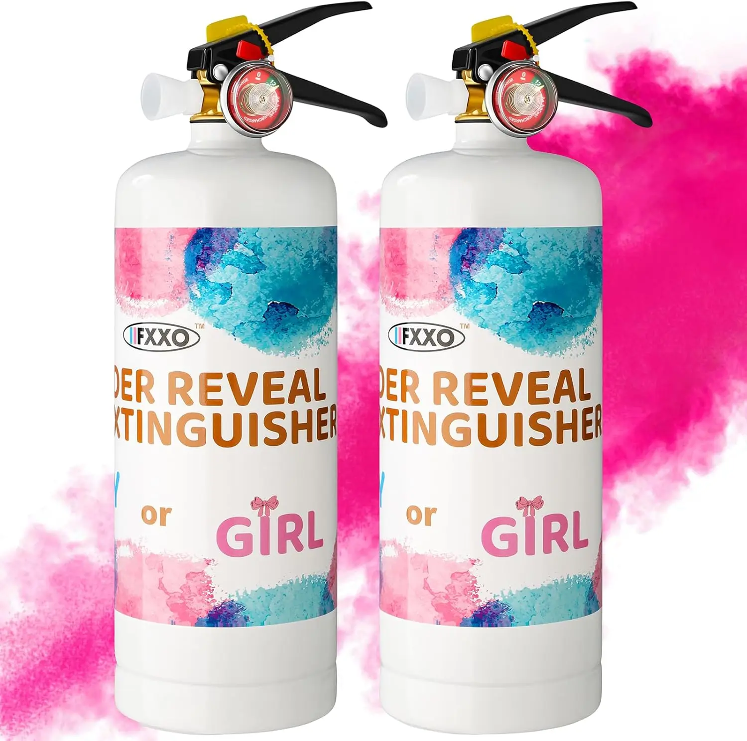 

Pink Smoke Gender Reveal Fire Extinguisher: 2 Blasters for Baby Girl Party Decor, Blasts 20+ Feet