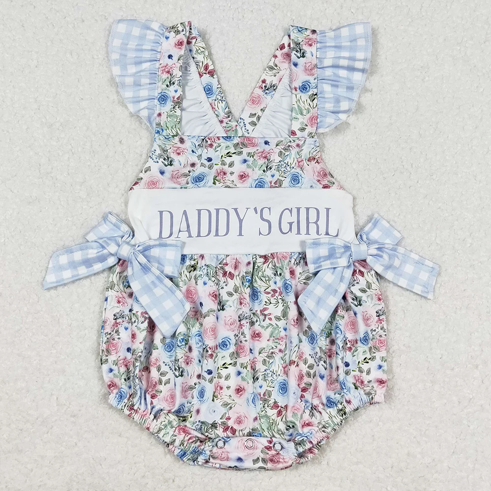 Boutique Baby Infant Girls Rompers Mama Daddy's Girl Bows Short Sleeve Rompers Fashion Toddler Boy Girls Bubble One-piece Romper