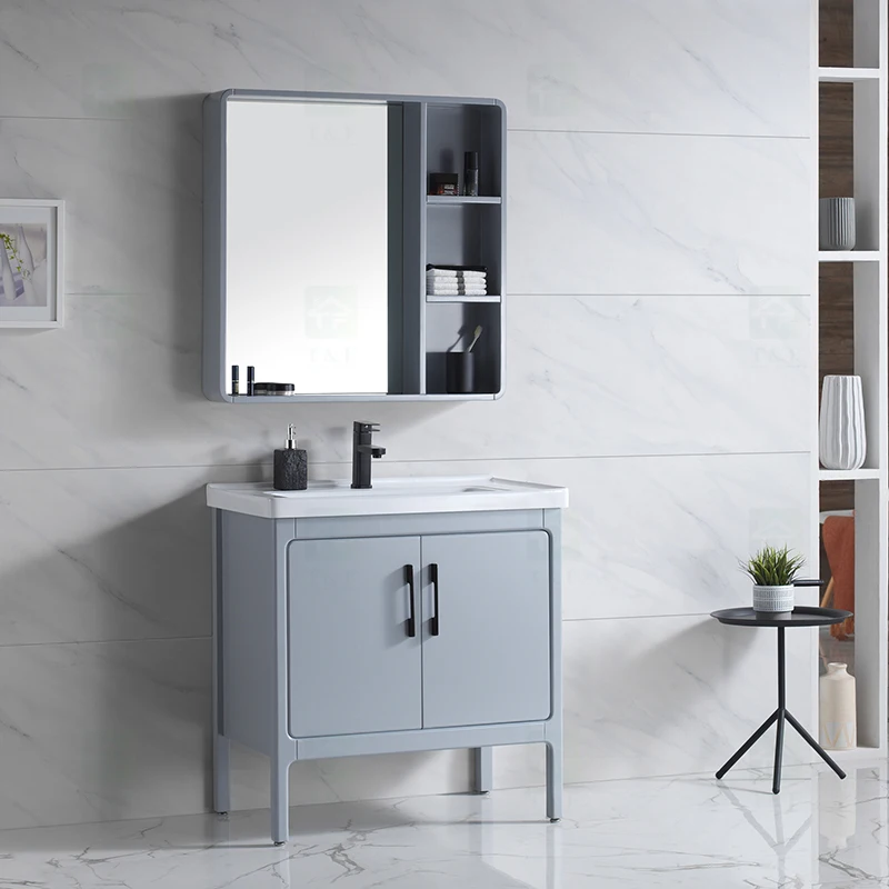 Light Luxury European Style Floor Mounted  Standing Solid Wood Waterproof Bathroom Vanity Cabinet Setpromote sales