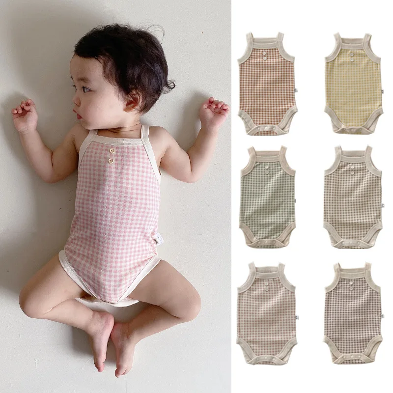 

RomperDew Newborn Baby One-Piece Romper Summer Lightweight Unisex Cotton Sleeveless Vest Triangle Hat Crawling Suit Bodysuits