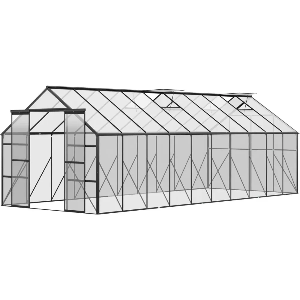 20' X 8' Aluminum Greenhouse Polycarbonate Walk-in Garden Greenhouse Kit with Adjustable Roof Vent