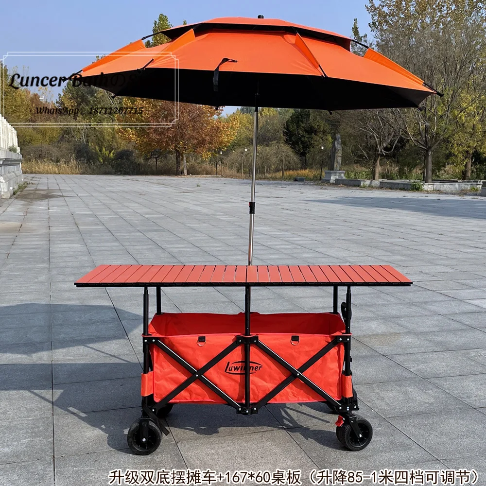 Foldable Height Adjustable Mobile Vending Cart With Sun Awning Large Storage Outdoor Service Trolley Suitable For Night Market