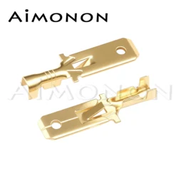 50 Pcs 6.3 mm Automotive Crimp Terminal Block Male Spade Connector Brass Pins Auto Splice Wire Terminals DJ611-6.3A