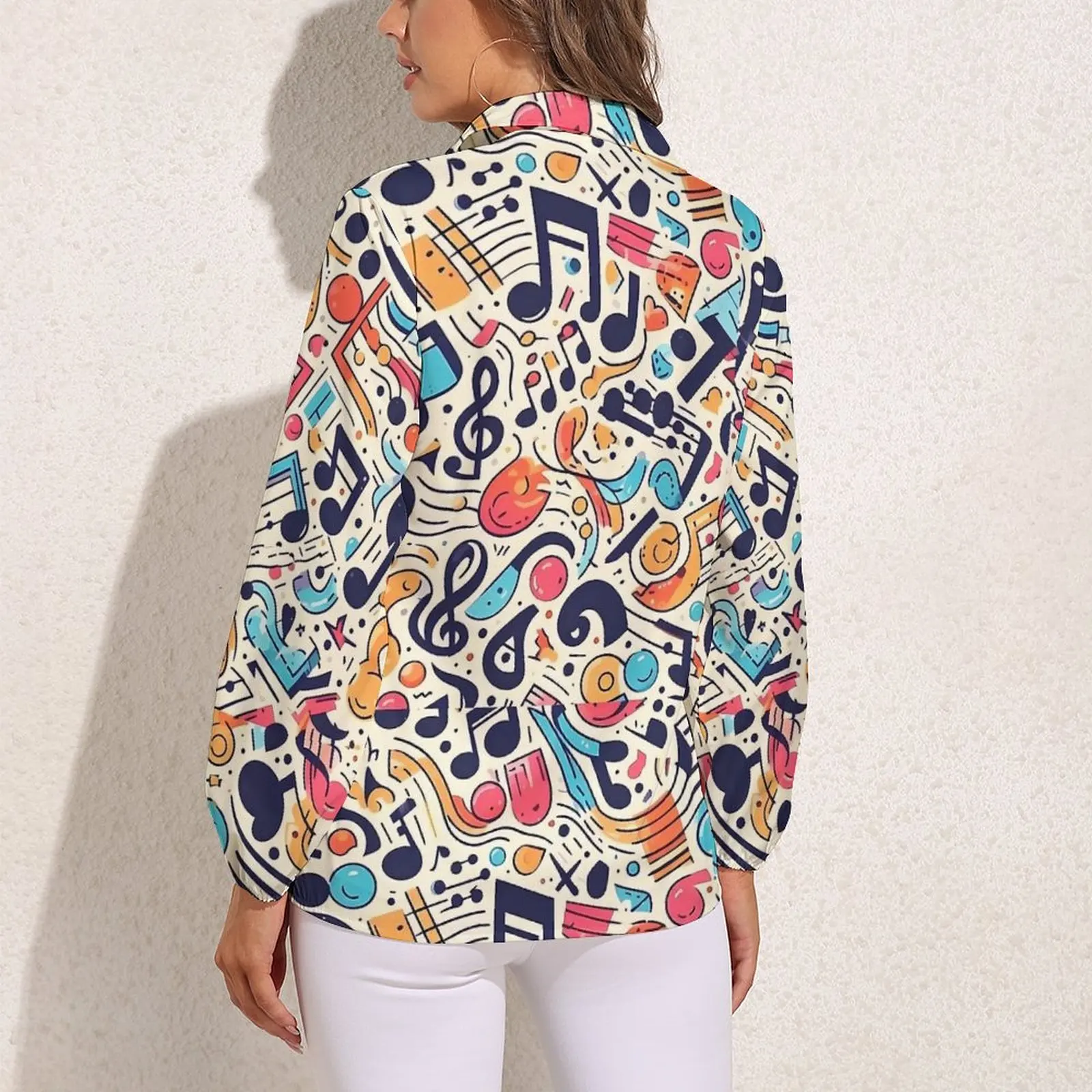 Music Note Colour Style Blouse Long Sleeve  Pretty Blouses Female Classic Oversize Shirt Graphic Clothes Birthday Present