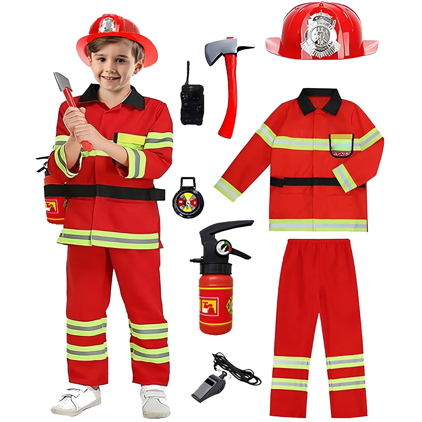 

Sam Fireman Uniform Workwear Christmas Gift 2025 Children Fireman Cosplay Costume For Boys Girls Halloween Carnival Party