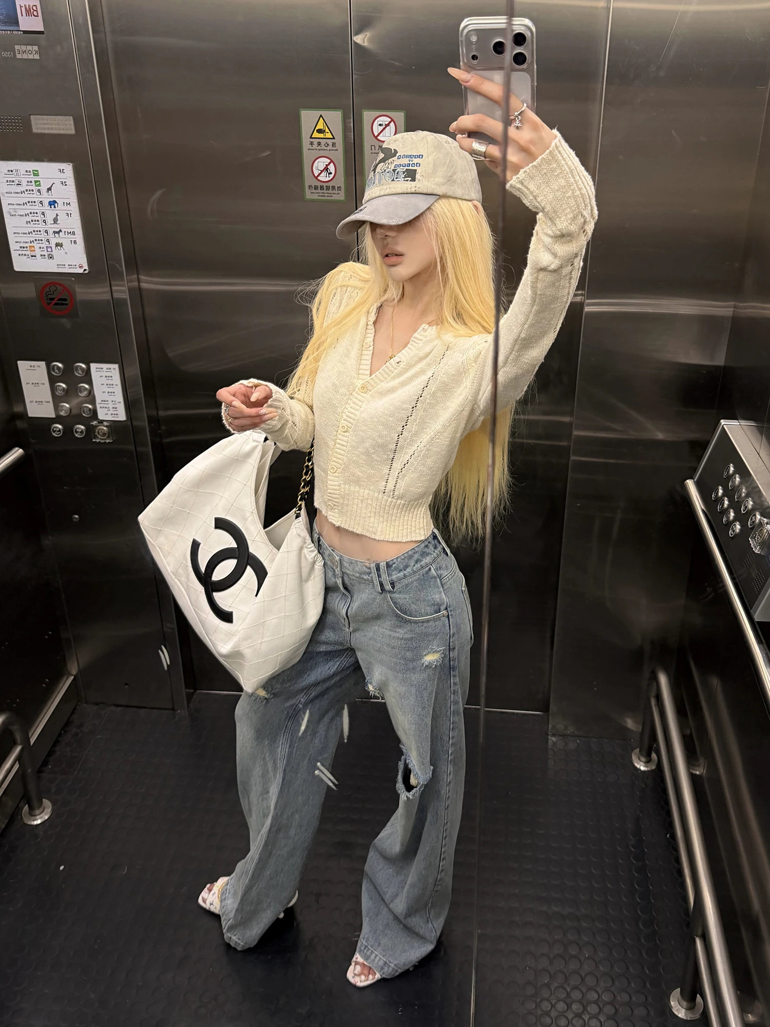 Low Waist Blue Ripped Denim Jeans Loose Straight Leg Pants Women's Fashion Spring Autumn Cotton Zipper Standard Fit No Stretch