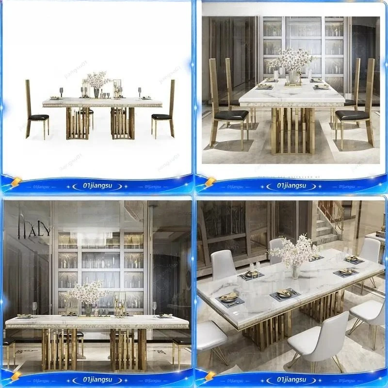 Modern Rectangle Dining Table Stainless Steel Base Marble Top Luxury Home Furniture for Living Room Kitchen Decor High