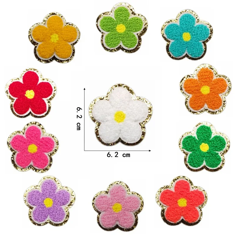 1pc Chenille Flower Gold Edge Cloth Patch Iron on Garment Repair Decorative Patch