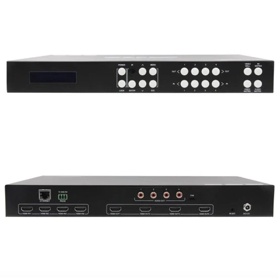 4k@60hz Video Wall Controller 2x2 with 4x4 Hdmi Matrix Function Support Remote Control, Button, RS232, IP Control,PC GUI Control