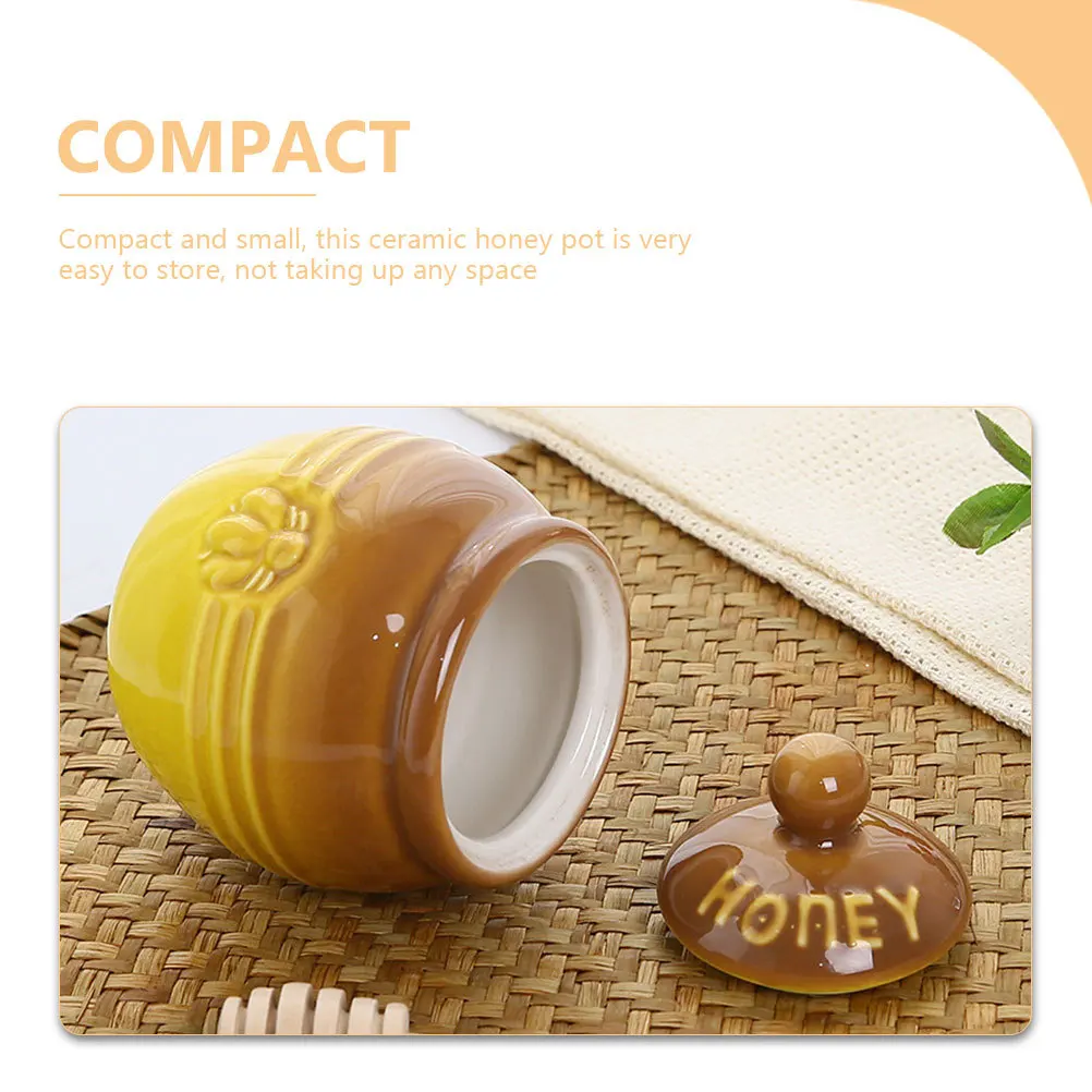 

Honey Jar with Wooden Dipper Stick Ceramic Lidded Storage Canister for Tea Sugar Syrup Household Honey Holder Home Syrup Jar