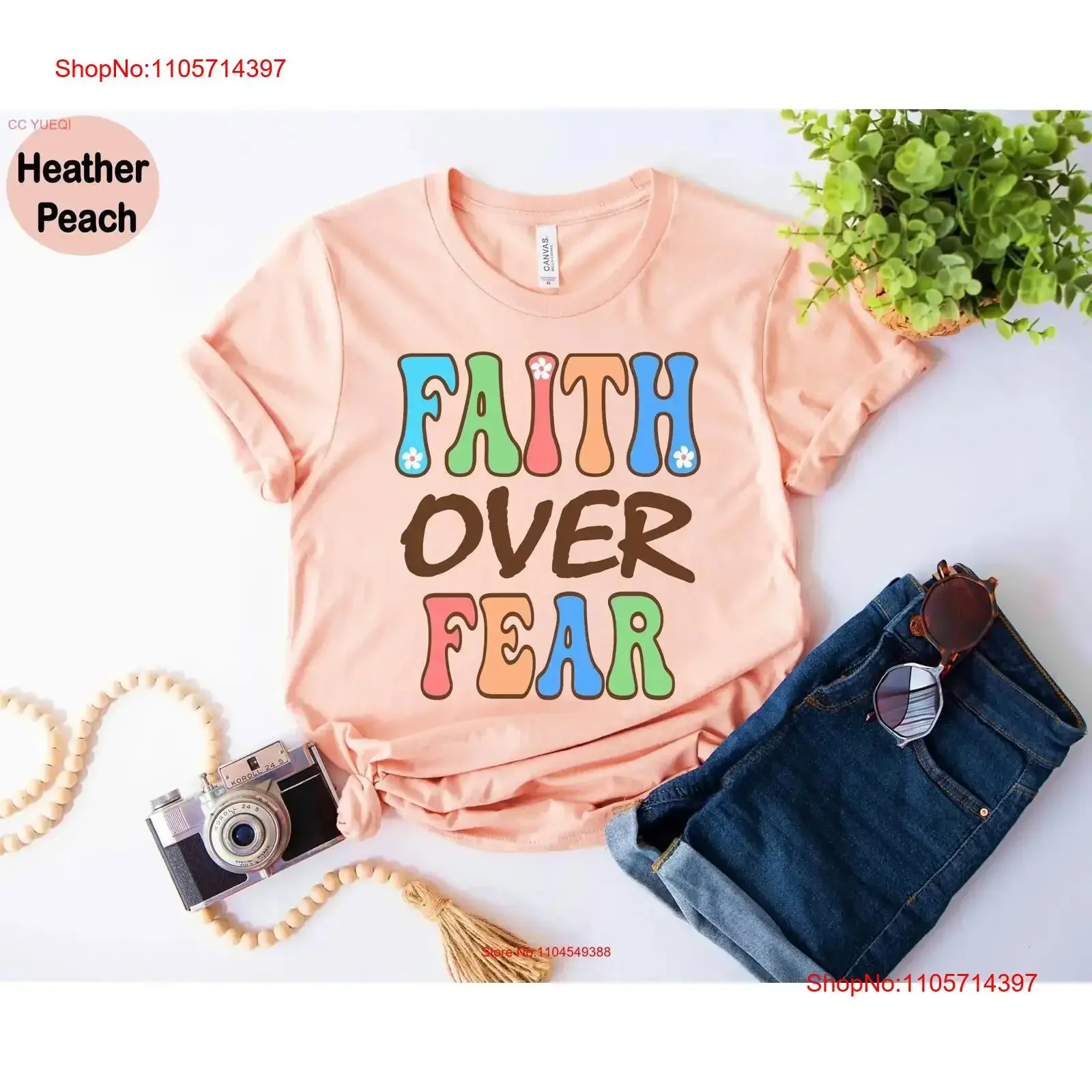 T-shirt rétro Faith Over Fear, inspirant et motivant pour les amoureux de Jésus, BC0101, style vintage, délavé, élégant et décontracté