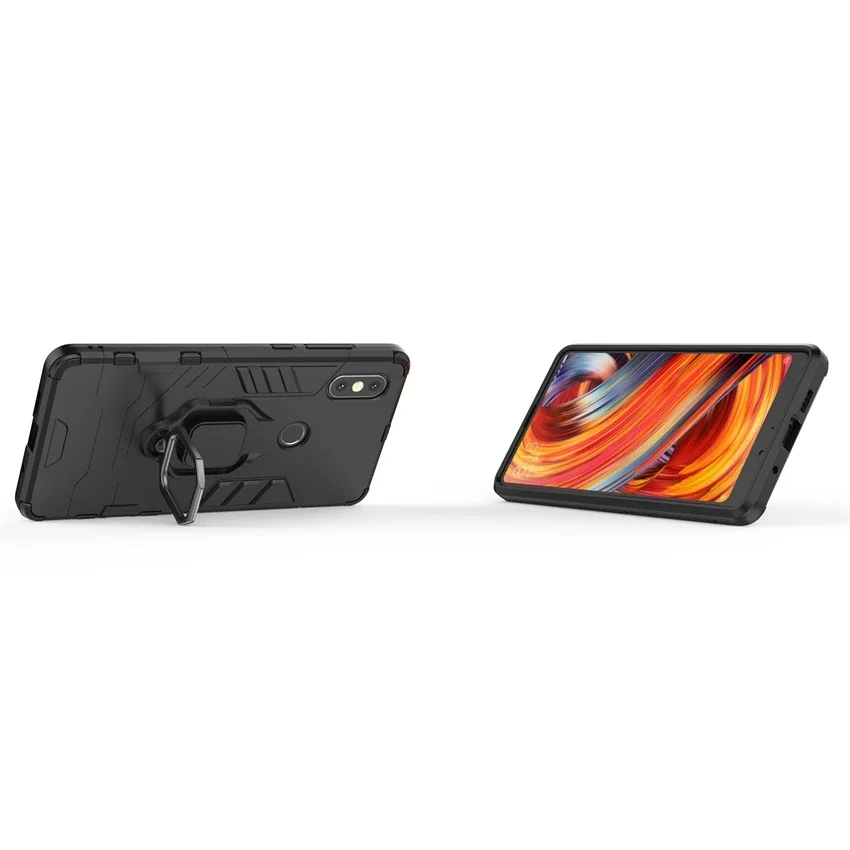 Hybrid Shockproof phone case for xiaomi mi mix 2 / mi mix 2s hard back cover with magnetic car holder armor ring kickstand shell