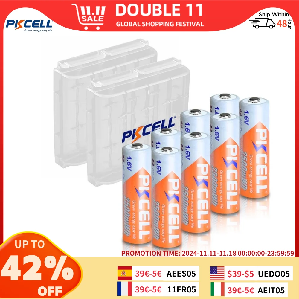 

8 шт. PKCELL аккумулятор AA 1,6 в Ni-Zn aa аккумуляторная батарея NIZN батареи 2A 2500mWh и 2 шт. nizn держатель батареи ящики для камеры