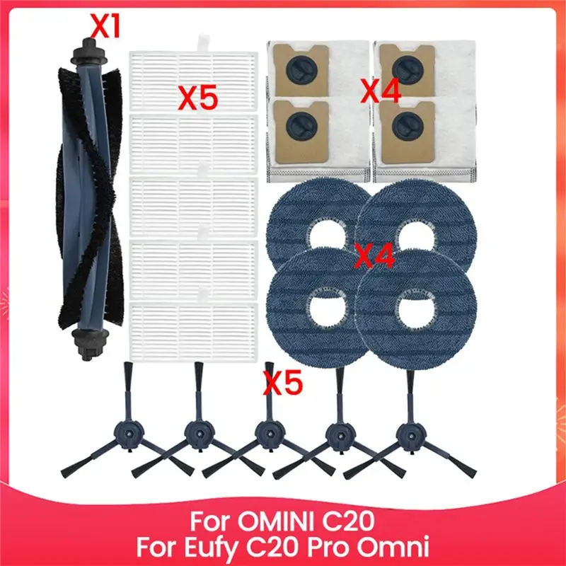

BOFO Replacement Parts For Eufy Omni C20, Robot Vacuum Accessories With 1 Roller 5 Filter 5 Side Brush 4 Mop Pad 4 Dust Bag