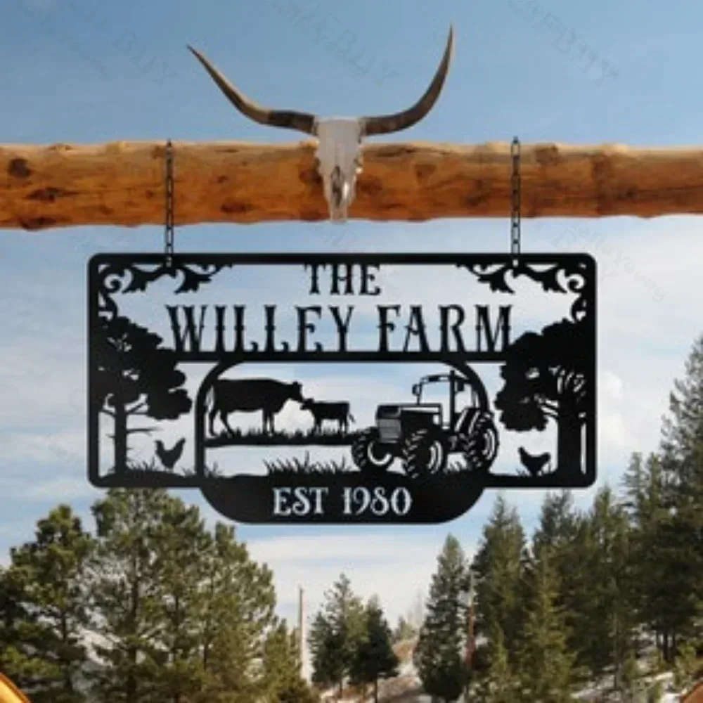 Metal Farm Sign Custom Name Ranch Decoration Large  Farmville Appeal Personalized Gift  Gardening Treasure