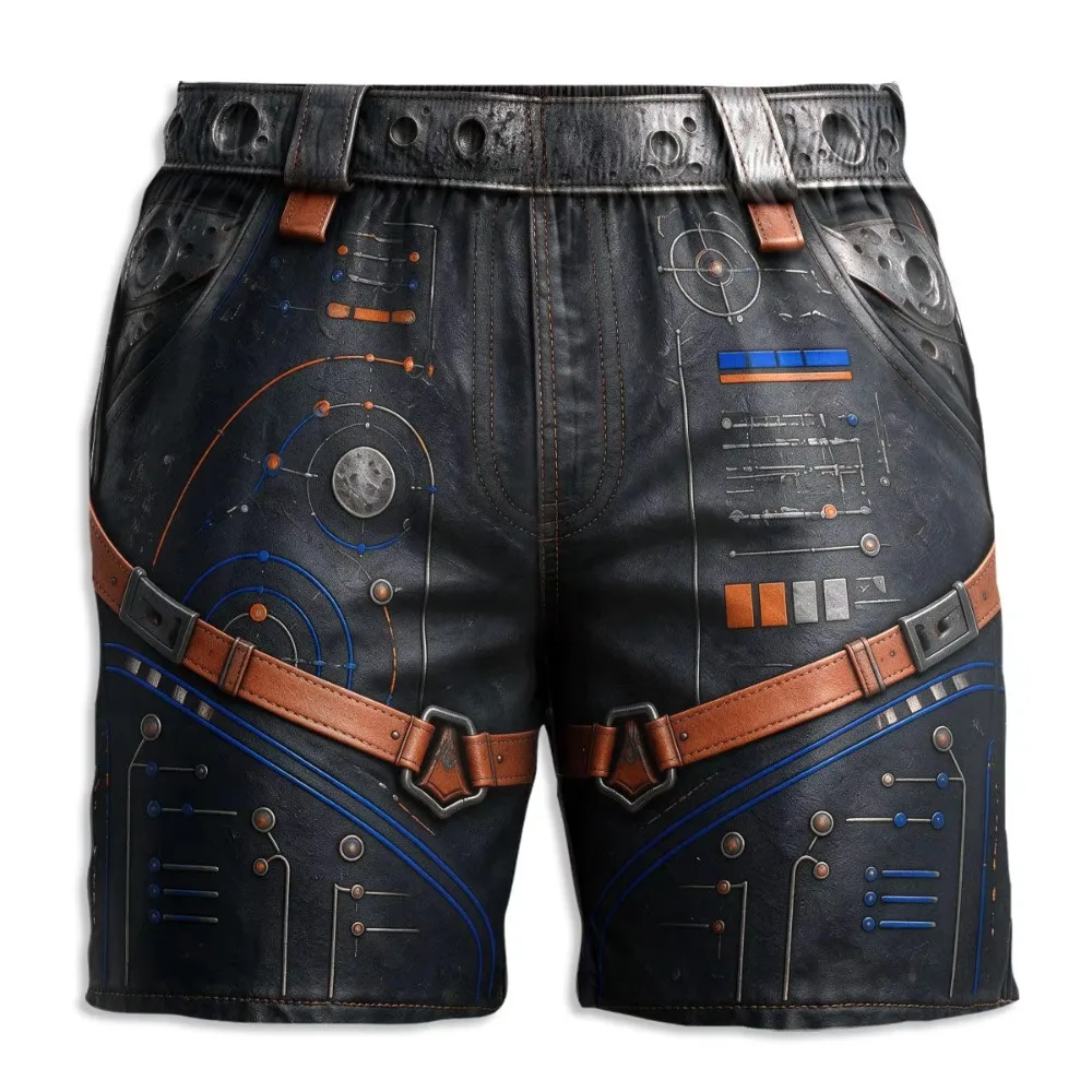 Creative Industrial Machinery 3D Printed Men Summer Loose-fitting Casual Breath Quick-dry Hawaiian Seaside Beach Surfing Shorts