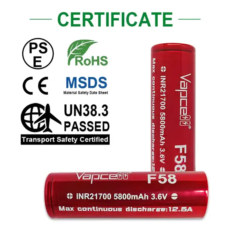 Original Vapcell F58 INR 21700 Battery 5800mAh High-capacity 12.5A 3.6V Lithium Ion Batteries For VapeMod Toys Battery Pack
