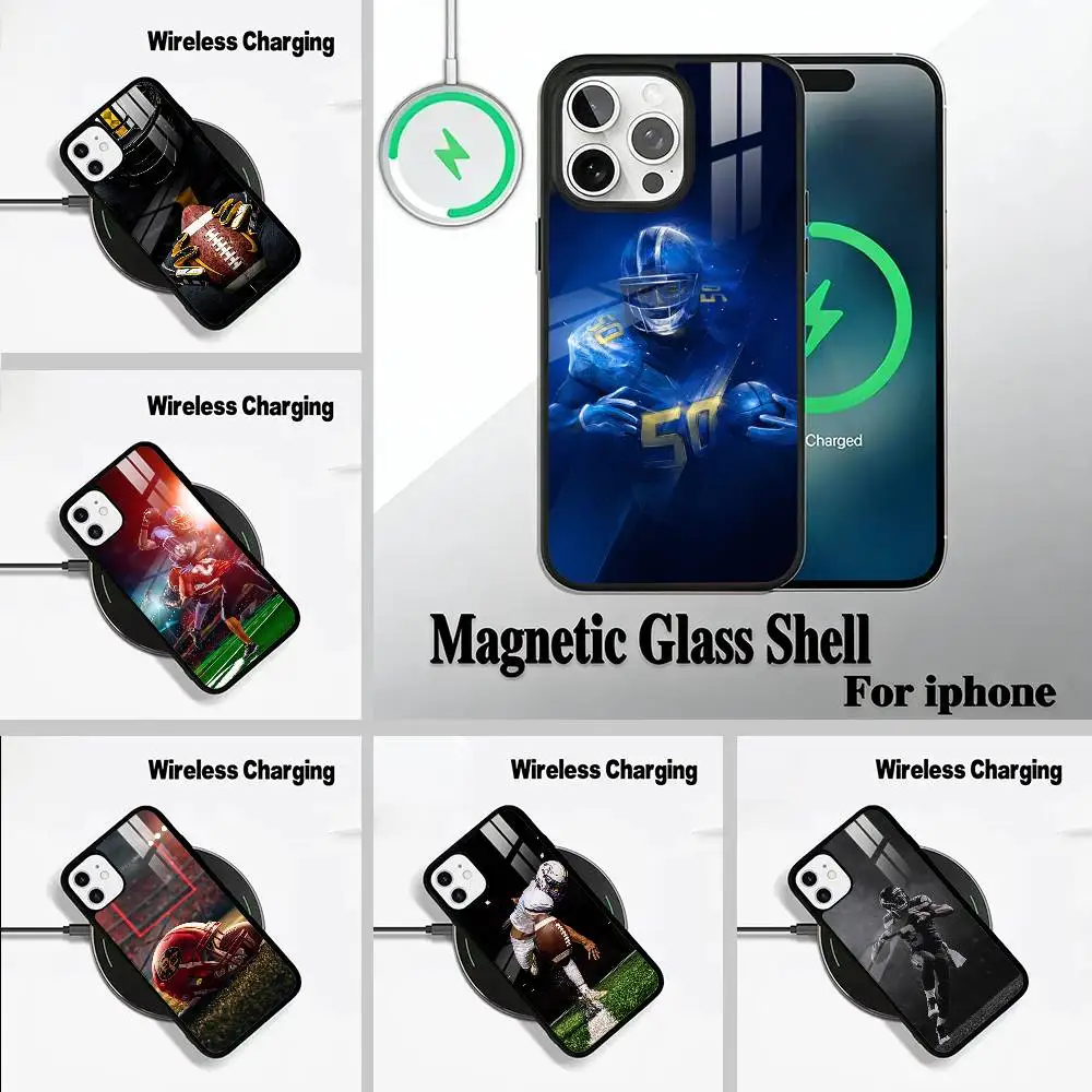 

Popular Sport-American Football Phone Case For IPhone17 16 15 14 13 12 11 Pro Max 16/15/14Plus Wireless Charger Cover Funda