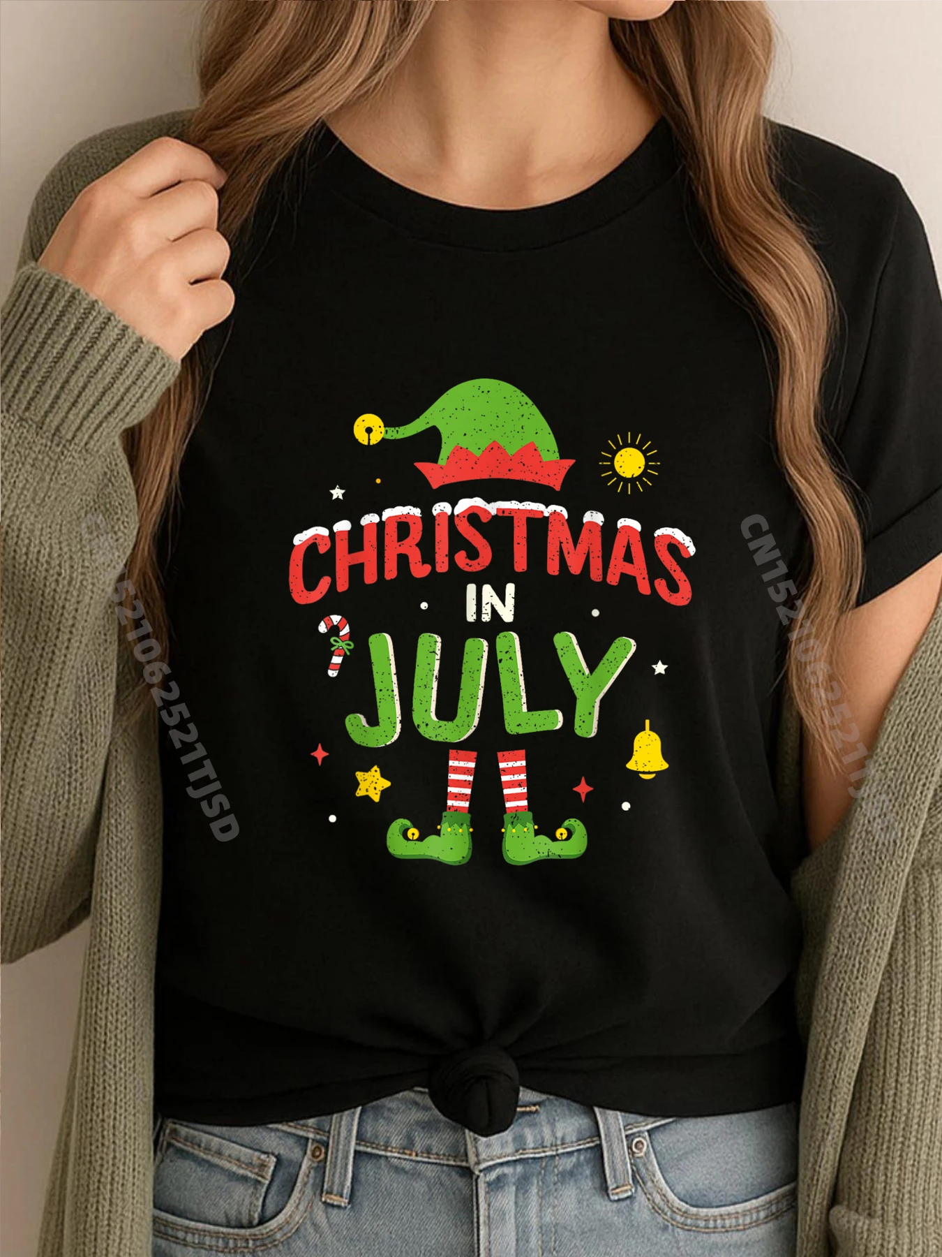 

Christmas In July Elf For Xmas Street Wear T Shirt Autumn Men's Shirts