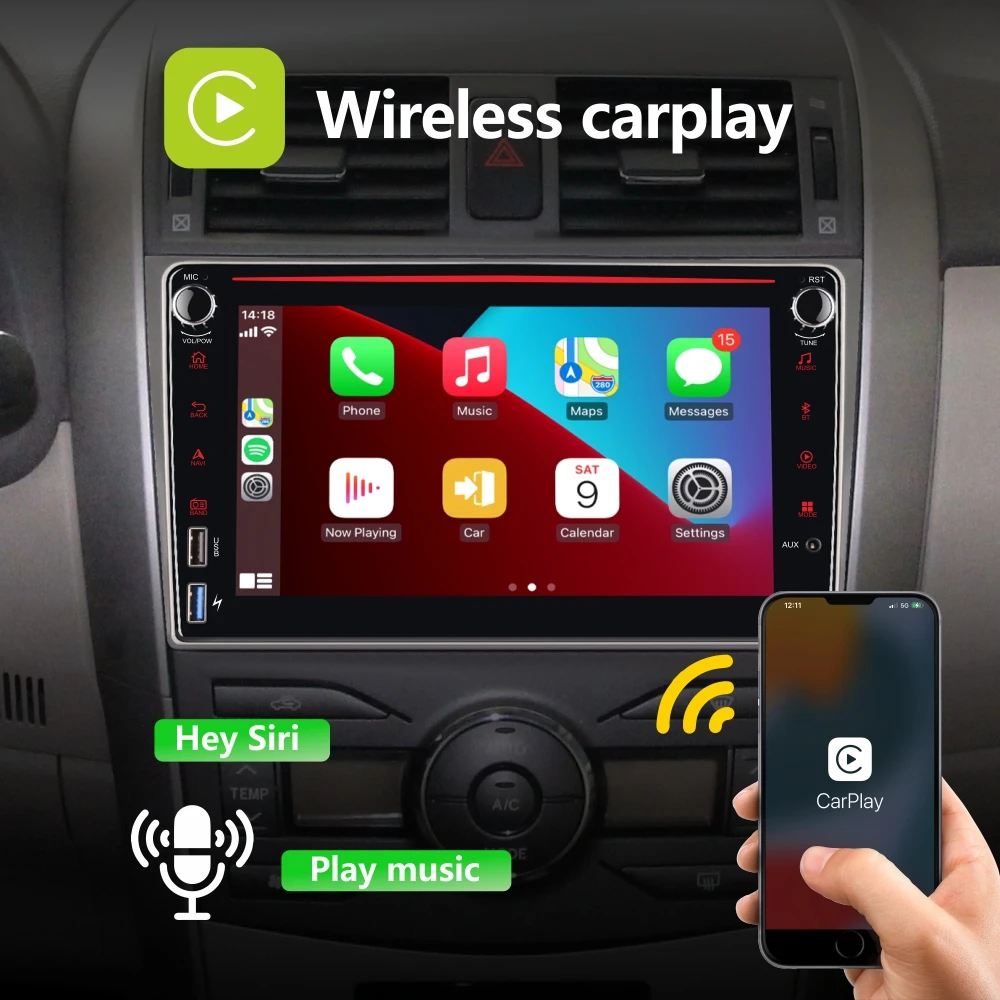 Car Radio with Wireless Carplay Android Auto for Toyota Corolla 2009-2012 with 8